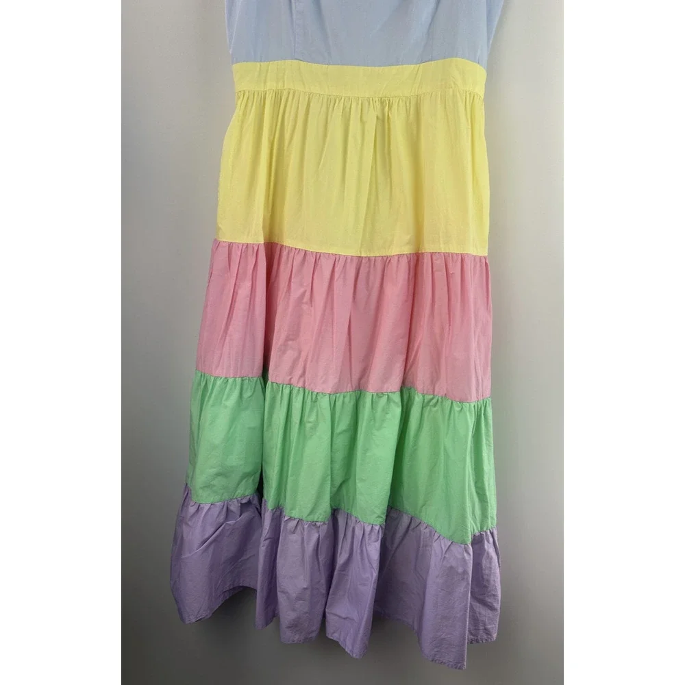 English Factory Pastel Color Block Tiered Midi Dress Sleeveless Size Medium - Picture 6 of 16